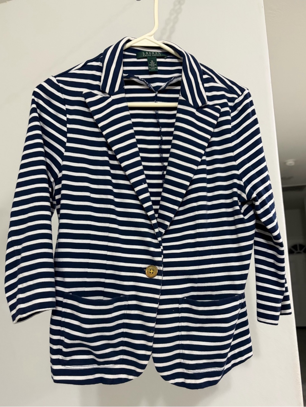 Ralph Lauren Navy and White Striped Single-Button Blazer